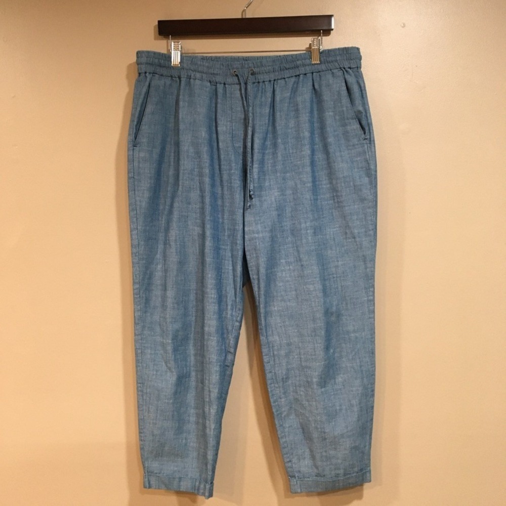 J.Crew Chambray Jogger Pant Womens 14 Blue Cuffed Coastal Casual Beachy Lagom